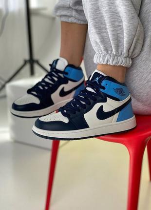 Nike air jordan 1 blue white, кросівки найк джордан жіночі