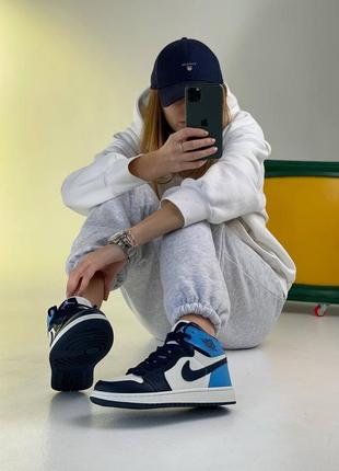 Nike air jordan 1 blue white, кроссовки найк джордан женские3 фото