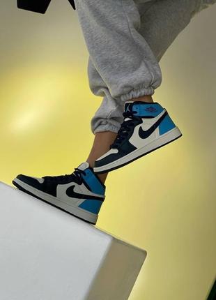Nike air jordan 1 blue white, кроссовки найк джордан женские4 фото
