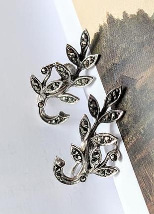 Вінтажні гвинтові срібні сережки сережки гілочки з марказитами