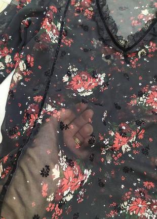 Нарядная блуза роскошная блуза от zara  в цветочек с воланами красивые рукава5 фото