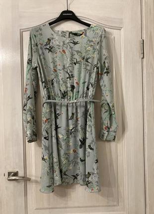 Фирменное платье миди, принт птицы