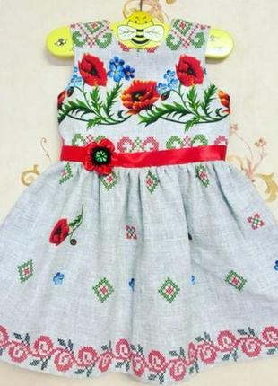 Платье вышиванка в украинском стиле, платье с маками