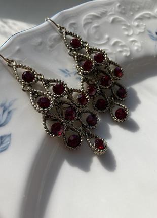 Сережки гранатове скло. вінтаж