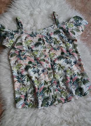 Блуза с открытыми плечами в пальмовый принт2 фото