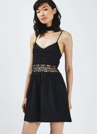 Платье на бретелях с кружевом, xs-s, topshop