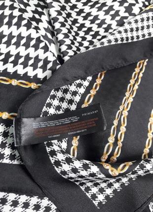 Трендовый модный платок принт "гусиная лапка" черно-бело-золото цветовая гамма6 фото