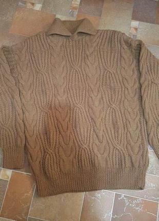 Коричневый свитер теплый шерстяной ручной работы.1 фото