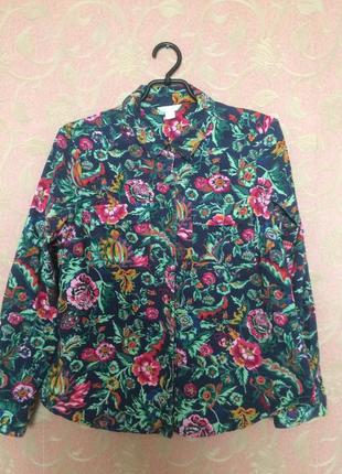 Рубашка вельвет принт цветы