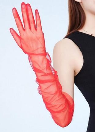Перчатки фатиновые длинные красные (p1030-red)