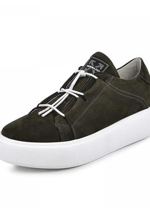 Кожаные кроссовки на резинках 1966 maxus 110504 хаки нубук (р.32-39)