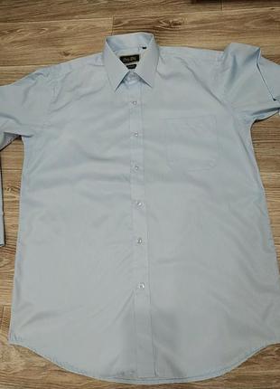 Светлая голубая рубашка в белую полоску с длинным рукавом1 фото