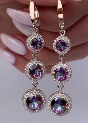 Серебряные серьги с мистик топазом, 925, серебро, золото