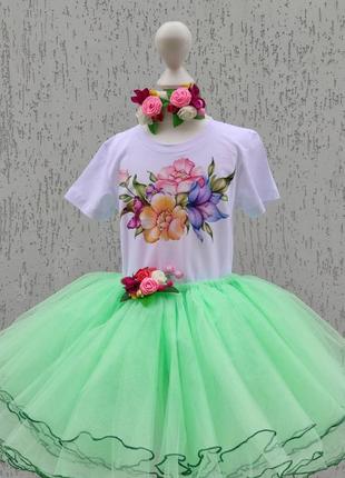 Сукні весни костюм в сад на 8 березня зелена спідниця фатиновая2 фото