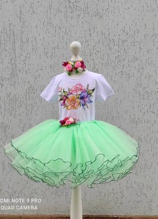 Сукні весни костюм в сад на 8 березня зелена спідниця фатиновая1 фото