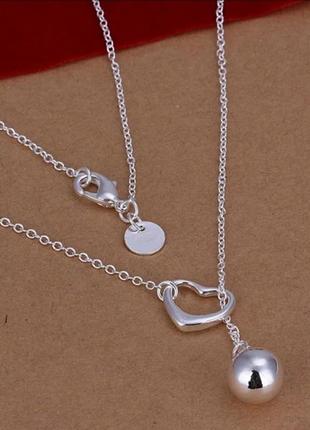 Підвіска куля серце срібло 925 покриття стильна ланцюжок з підвісками1 фото