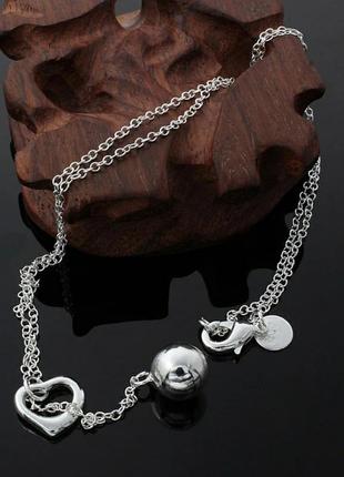 Подвеска шар сердце серебро 925 покрытие стильная цепочка с подвесками4 фото