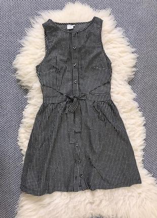Сарафан платье клетка пояс ремень вырезы на талии