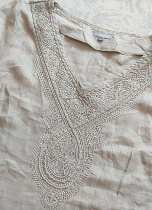 Лляна туніка з вишивкою moddison блузка 100% льон жіноча блузка