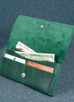 Кожаный зеленый женский кошелек3 фото