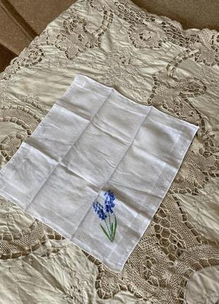 Картина ирис винтажный батистовый платок ручной работы вышывка мережка5 фото