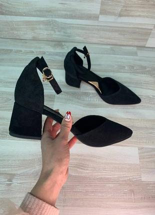 Замшевые черные туфли на удобном каблуке 5 см3 фото