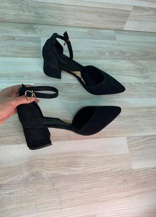 Замшевые черные туфли на удобном каблуке 5 см2 фото