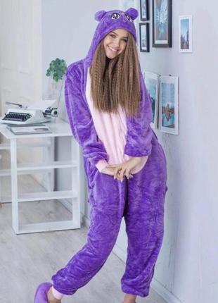 Кигуруми цельная пижама пижамка плюшевая пижама лунная кошка фиолетовая  s,m,l,xl1 фото