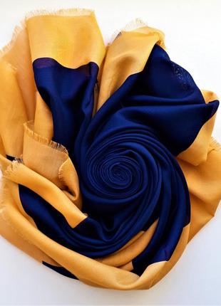 Платок женский хлопковый цвет синий с желтой каймой турецкий3 фото