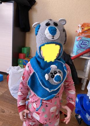 Дитячий набір шапка і шарф ведмедик тедді 2-4 роки10 фото