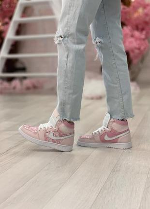 Nike air jordan 1 retro white/pink🆕шикарные кроссовки найк🆕купить наложенный платёж