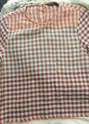Классная футболка блуза zata trafaluc в клетку модная хлопок натуральная4 фото