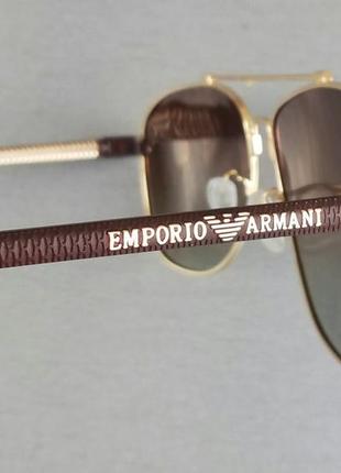 Emporio armani очки капли мужские солнцезащитные коричневые в золоте7 фото
