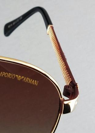 Emporio armani очки капли мужские солнцезащитные коричневые в золоте8 фото