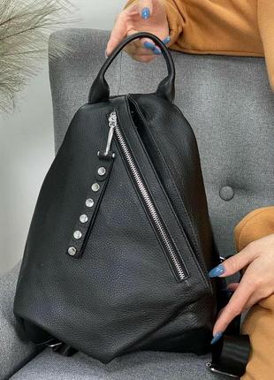 Кожаный рюкзак, рюкзак кожаный, цвет чёрный7 фото
