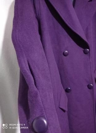 К1. шикарное шерстяное двухбортное фиолетовое пальто полуреглан шерсть кашемир баклажан кашемір5 фото
