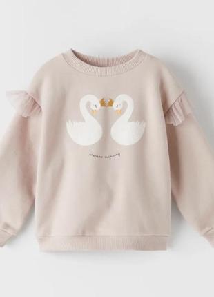 Толстовка «лебеди» zara 12-18 месяцев (рост 86см)