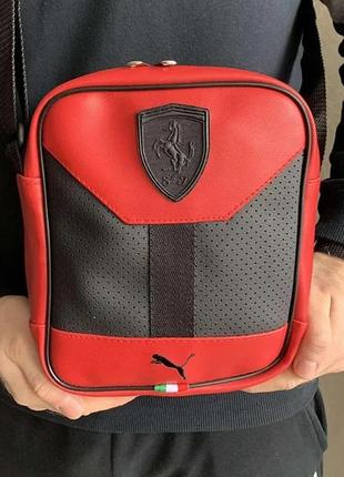 Модная мужская сумка барсетка на плечо красная эко кожа