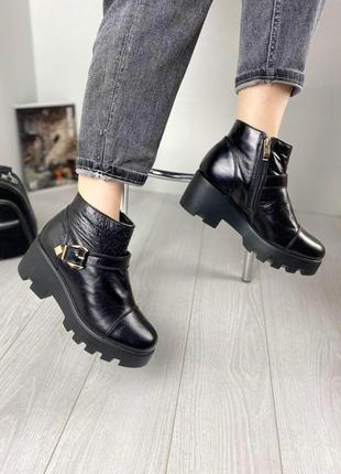 Черевики жіночі kento 32163 чорні (весна-осінь шкіра натуральна )