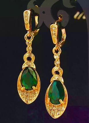 Серьги с зелёным кристаллом