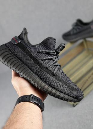 Кросівки чоловічі adidas yeezy boost 350 чорні рефлективний шнурок