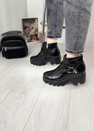 Ботинки женские kento 32163 чёрные (весна-осень кожа натуральная )