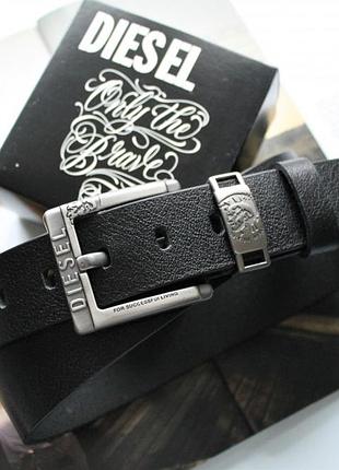 Чоловічий ремінь diesel leather black чорний в подарунковій коробці