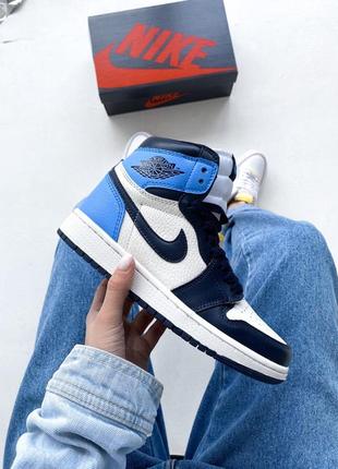 Женские кроссовки nike air jordan 1 retro white/blue