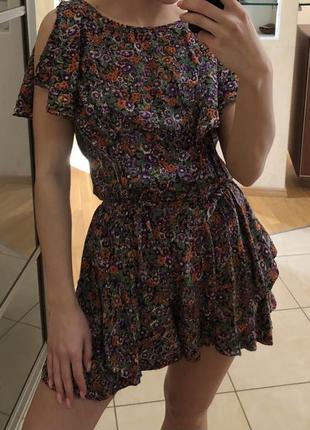 Платье ромпер с шортами в цветочный принт комбинезон5 фото