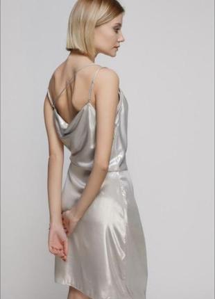 Плаття комбінація на бретелях білизняному стилі металік сатинова вечірня сукня5 фото