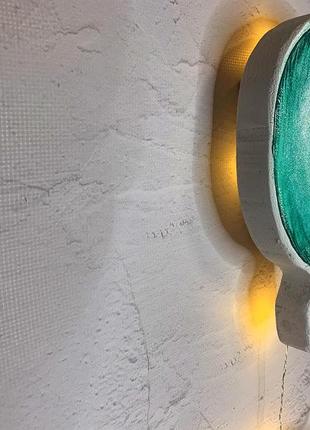 Детский настенный светильник-ночник зайчик на зелёном шаре,ручная работа4 фото
