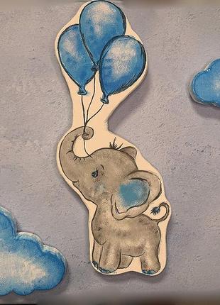 Детский настенный светильник-ночник слоник с голубыми шарами,ручная работа1 фото