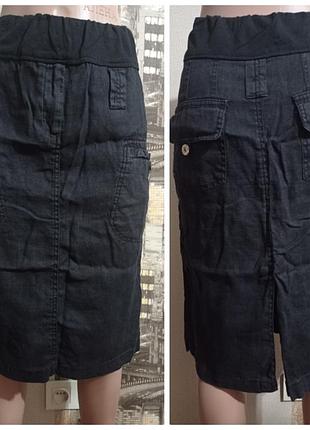 Юбка лён, цвет черный, размер хл