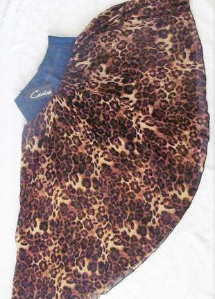 Юбка асимметричная (леопардовый принт) с джинсовой кокеткой  s-xs7 фото